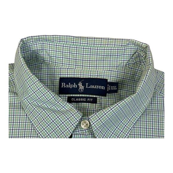 Ralph Lauren Mens 2XL Classic Fit Green Blue Short Sleeve Button Down Shirt - Picture 12 of 13
